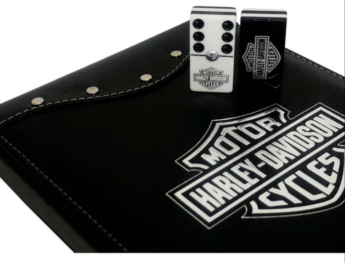 Dominoes Set Harley Davison in Faux Leather Box.