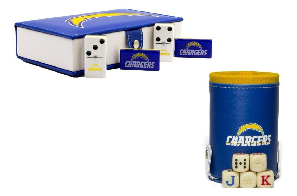 Professional Dominoes Set + Cubilete Los Angeles Chargers in Faux Leather Box