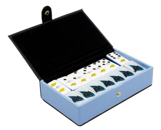 Dominoes Set Carolina Panthers in Black Faux Leather Case.