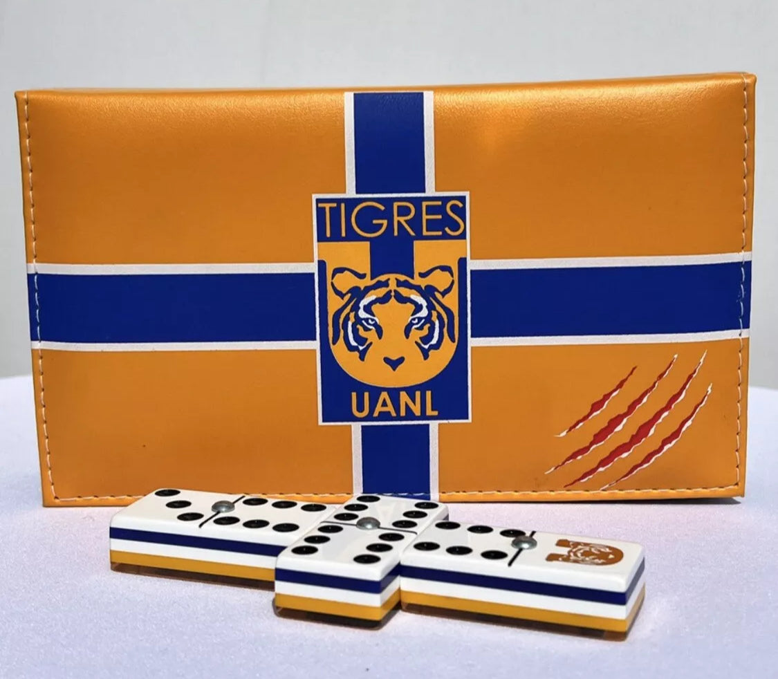 Dominoes Set Club Tigres UANL in Faux Leather Box. Domino