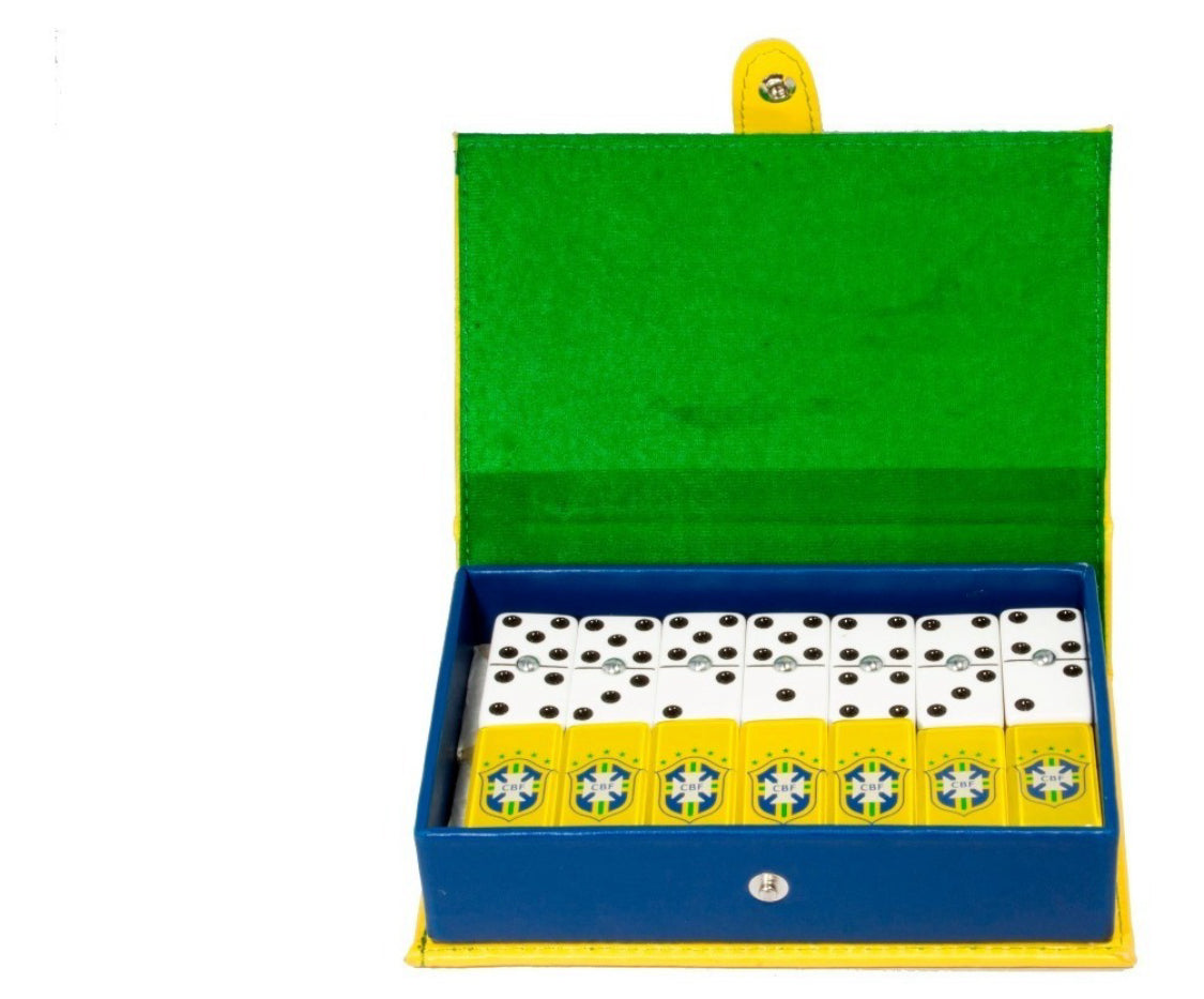 Dominoes Set Cubilete Brazilian Football Confederation Faux Leather Case Domino