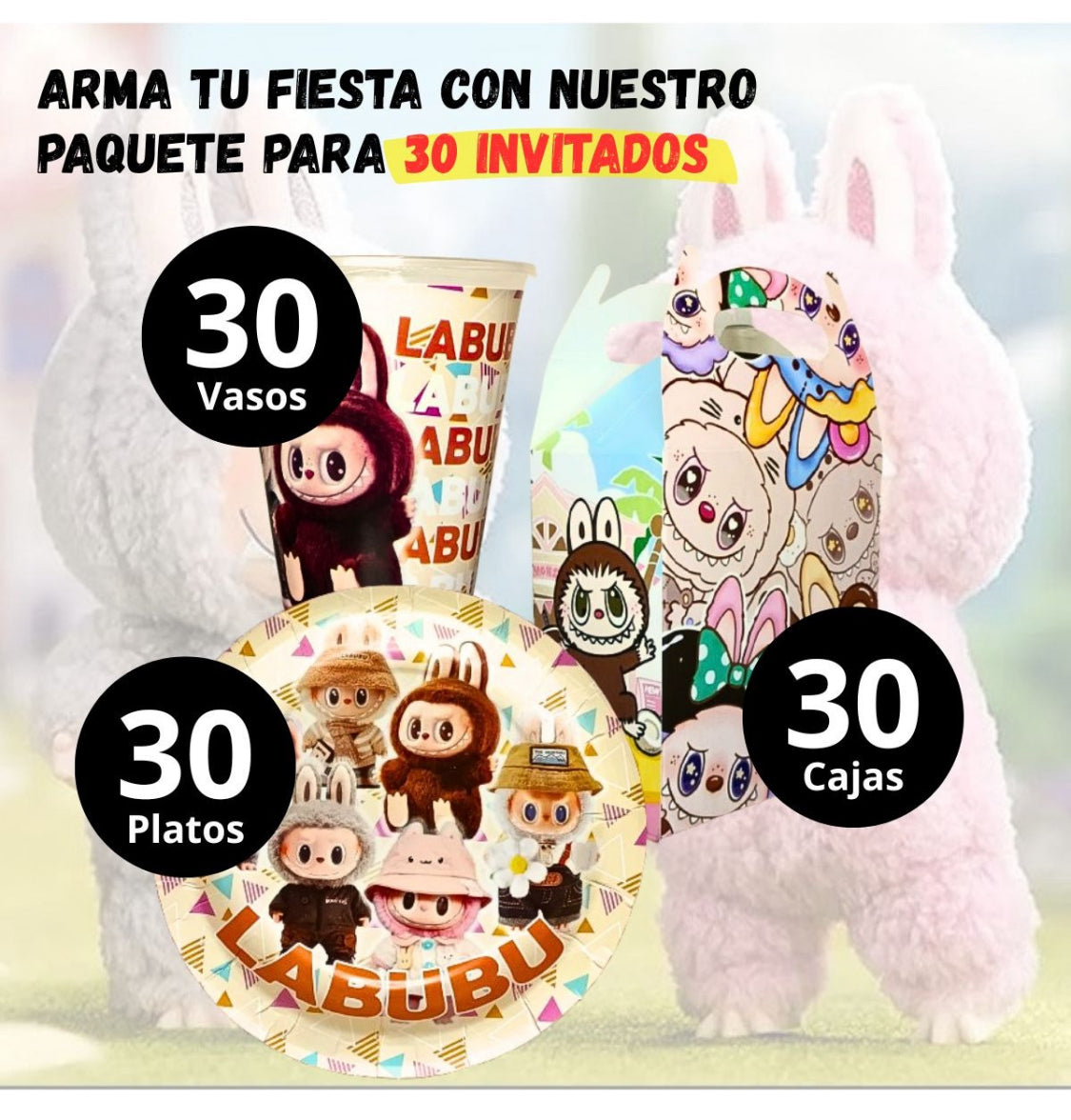 30 Guests Invitados Party Kit. Vasos, Platos y Dulceros. New Product!