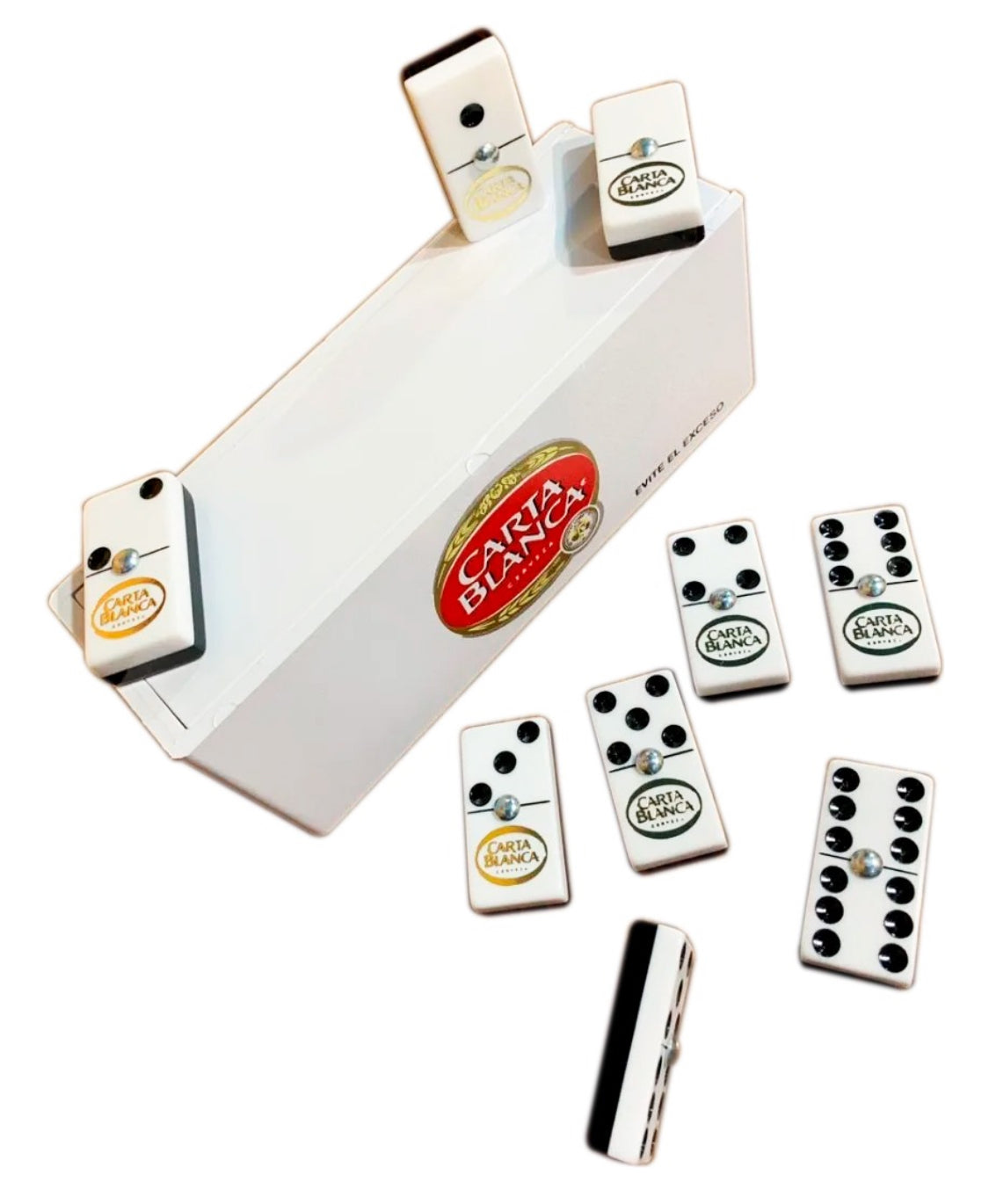 Dominoes Set Cerveza Tecate + Carta Blanca Domino + Cubilete Dice Set