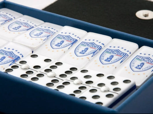 Dominoes Set Tuzos De Pachuca in Beautiful Faux Leather Box Domino