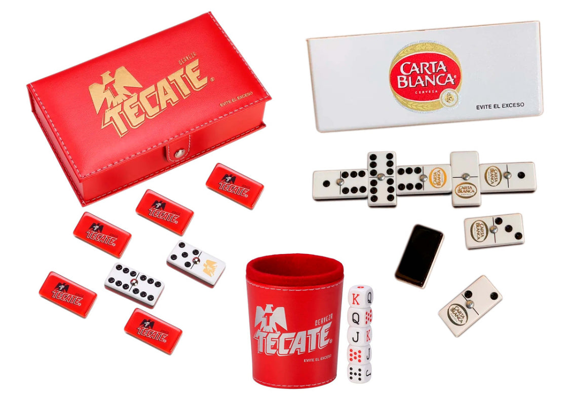 Dominoes Set Cerveza Tecate + Carta Blanca Domino + Cubilete Dice Set