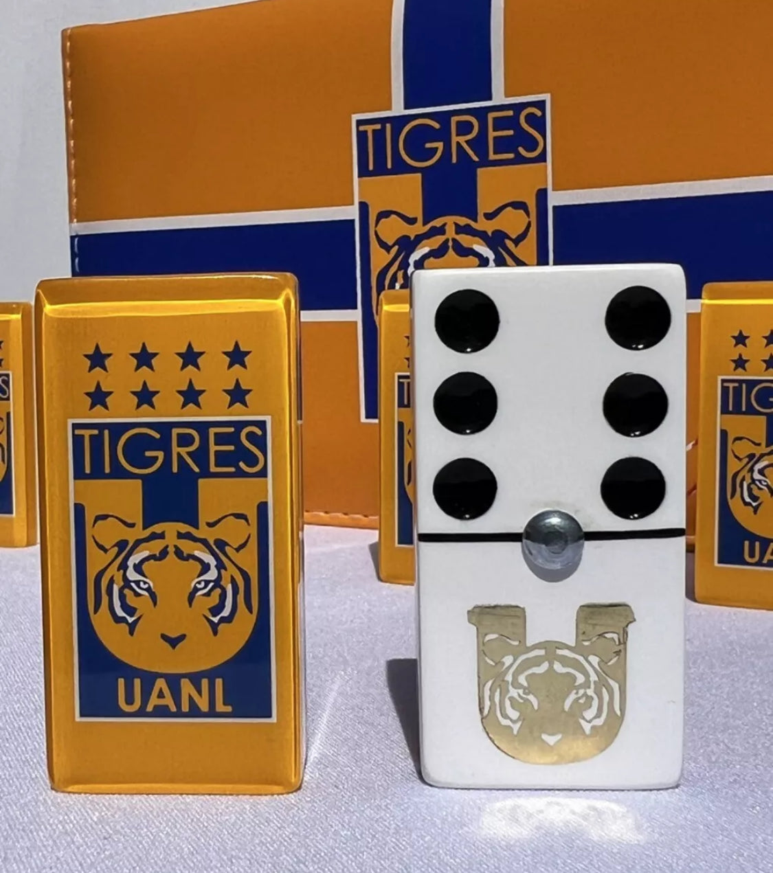 Dominoes Set Club Tigres UANL in Faux Leather Box. Domino