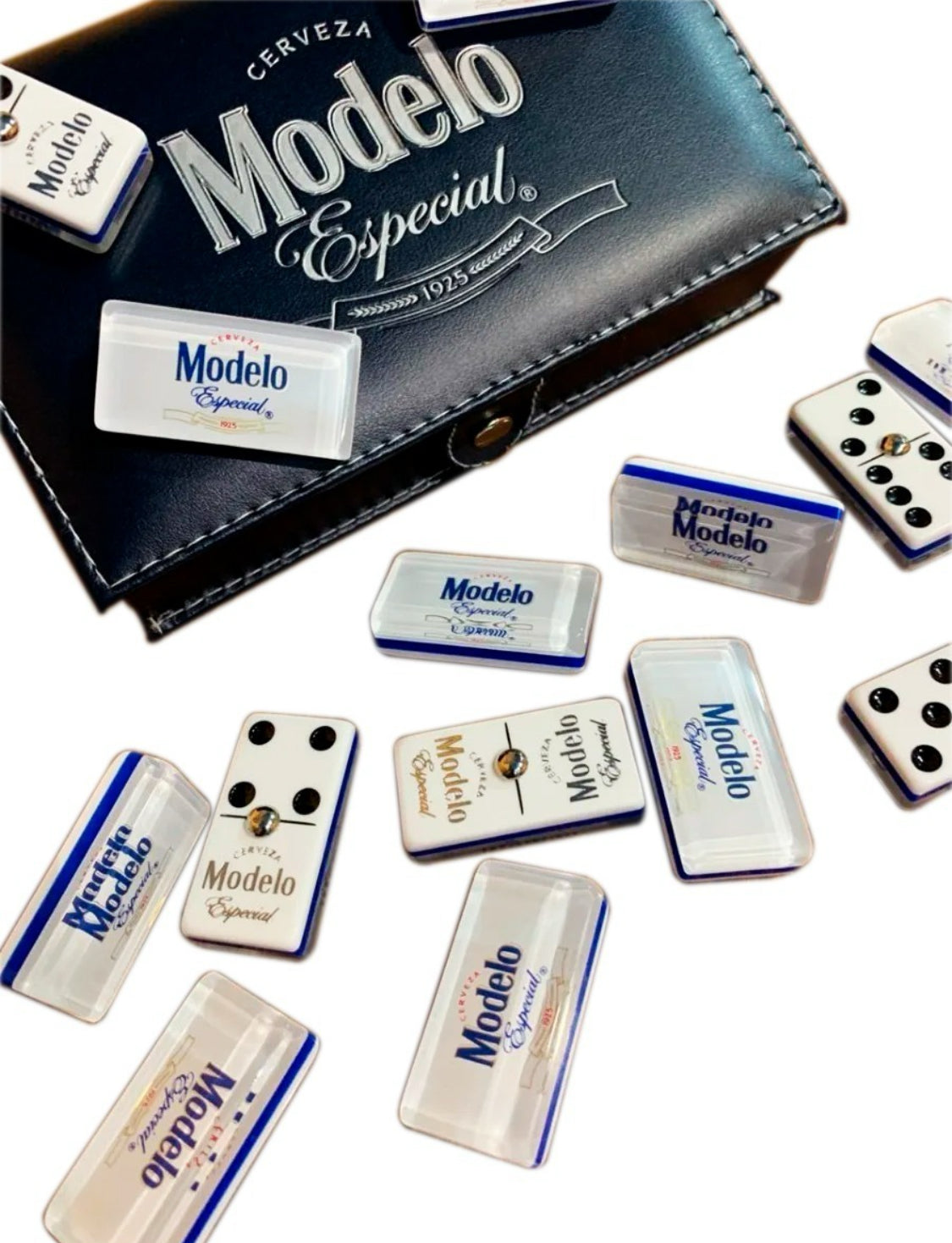 Dominoes Set Cerveza Modelo Especial In Faux Leather Case Domino