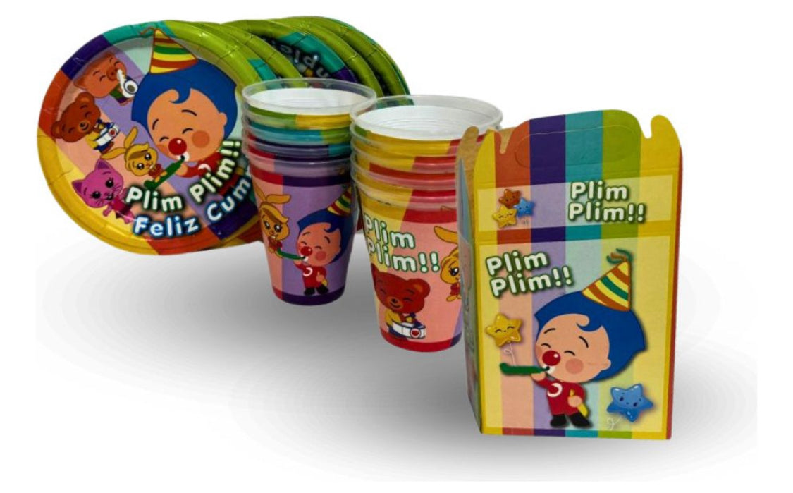 40 Guests Invitados Party Kit. Vasos, Platos y Dulceros. Payaso
