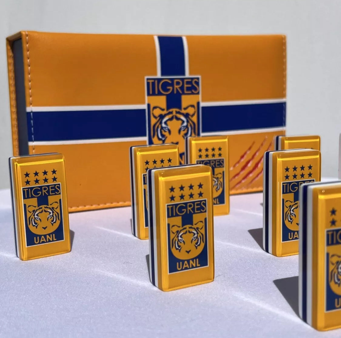 Dominoes Set Club Tigres UANL in Faux Leather Box. Domino