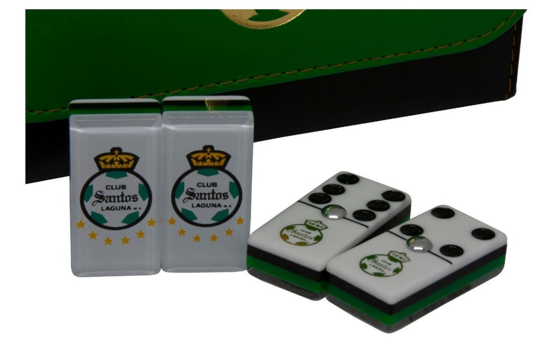 Dominoes Set Santos Laguna México in Faux Leather Case Domino
