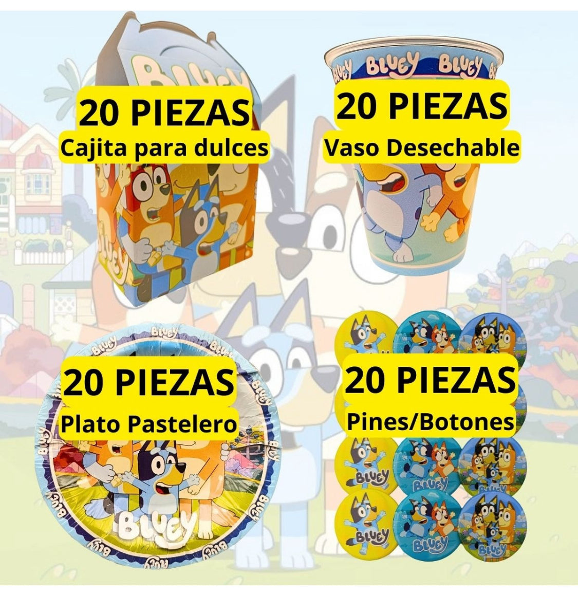 20 Guests Invitados Party Kit. Vasos, Platos y Dulceros. New Product!