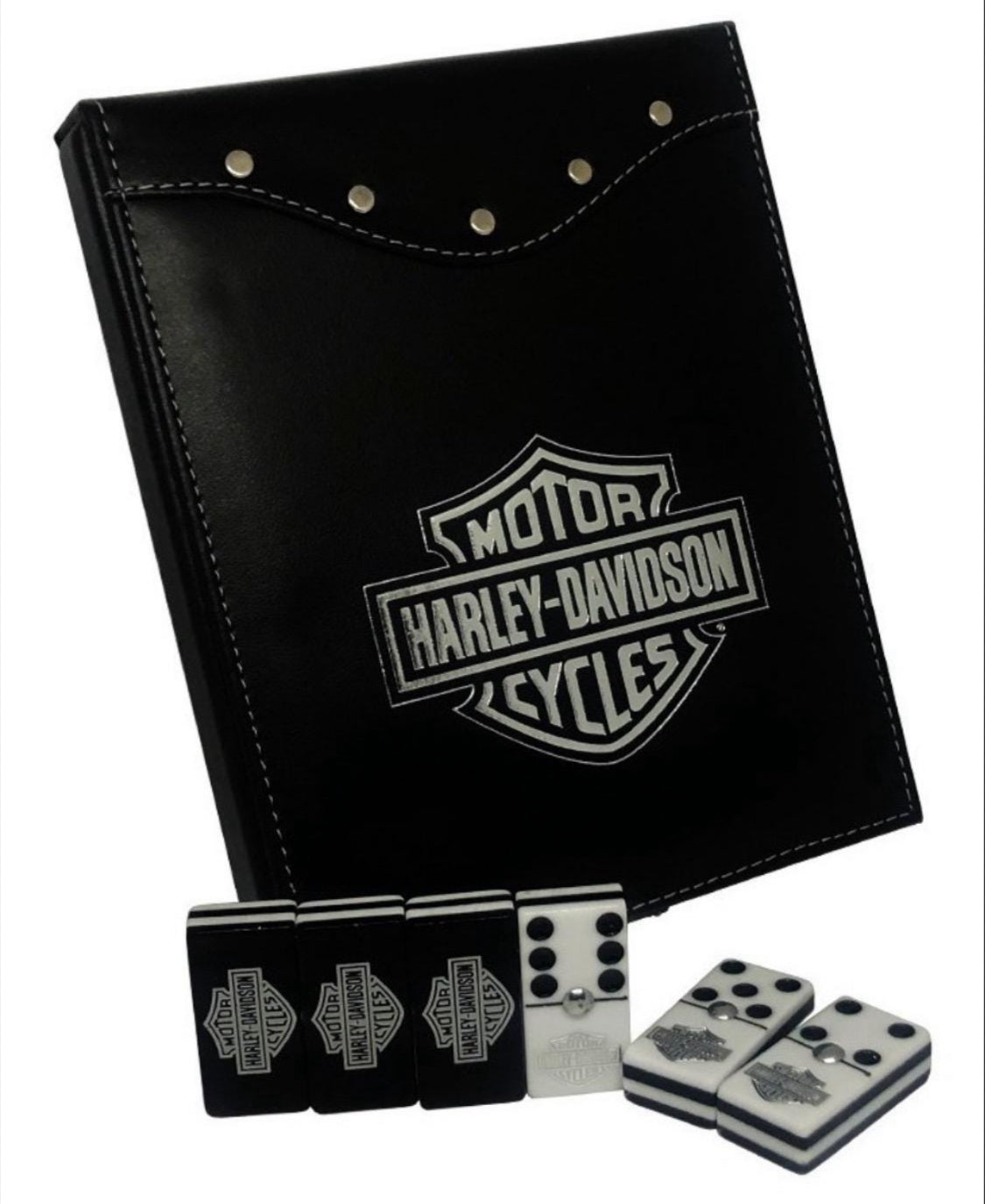 Dominoes Set Harley Davison in Faux Leather Box.