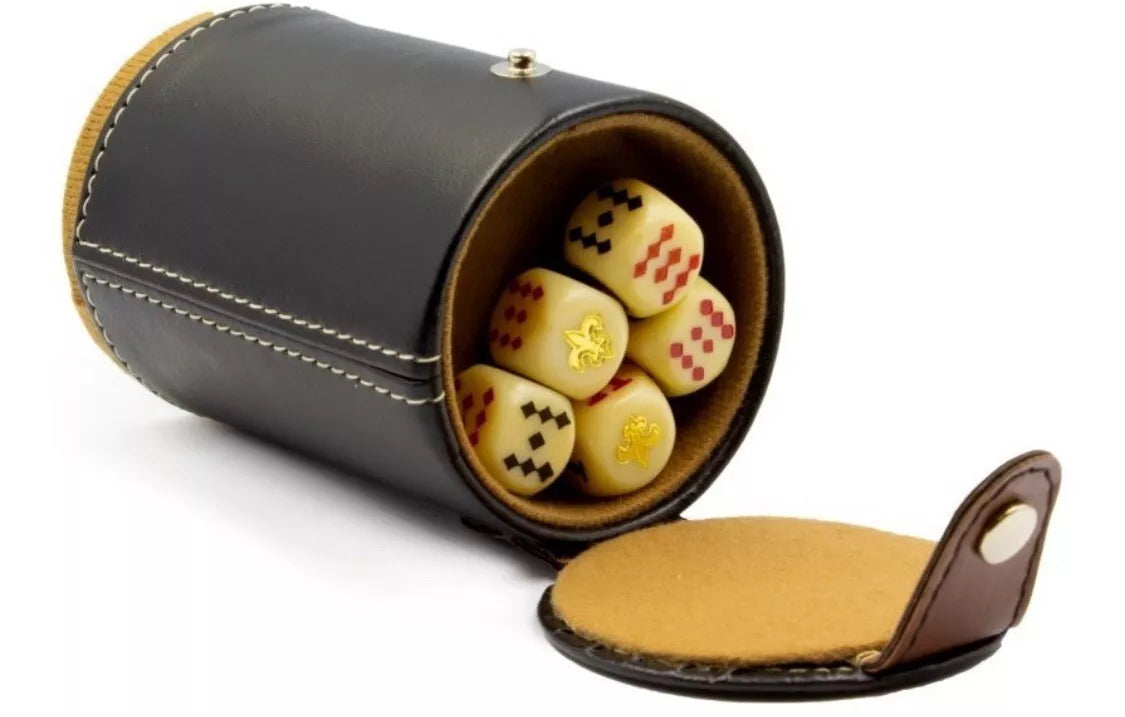 Dominoes Set + Cubilete New Orleans Saints in Faux Leather Box. Dice Set