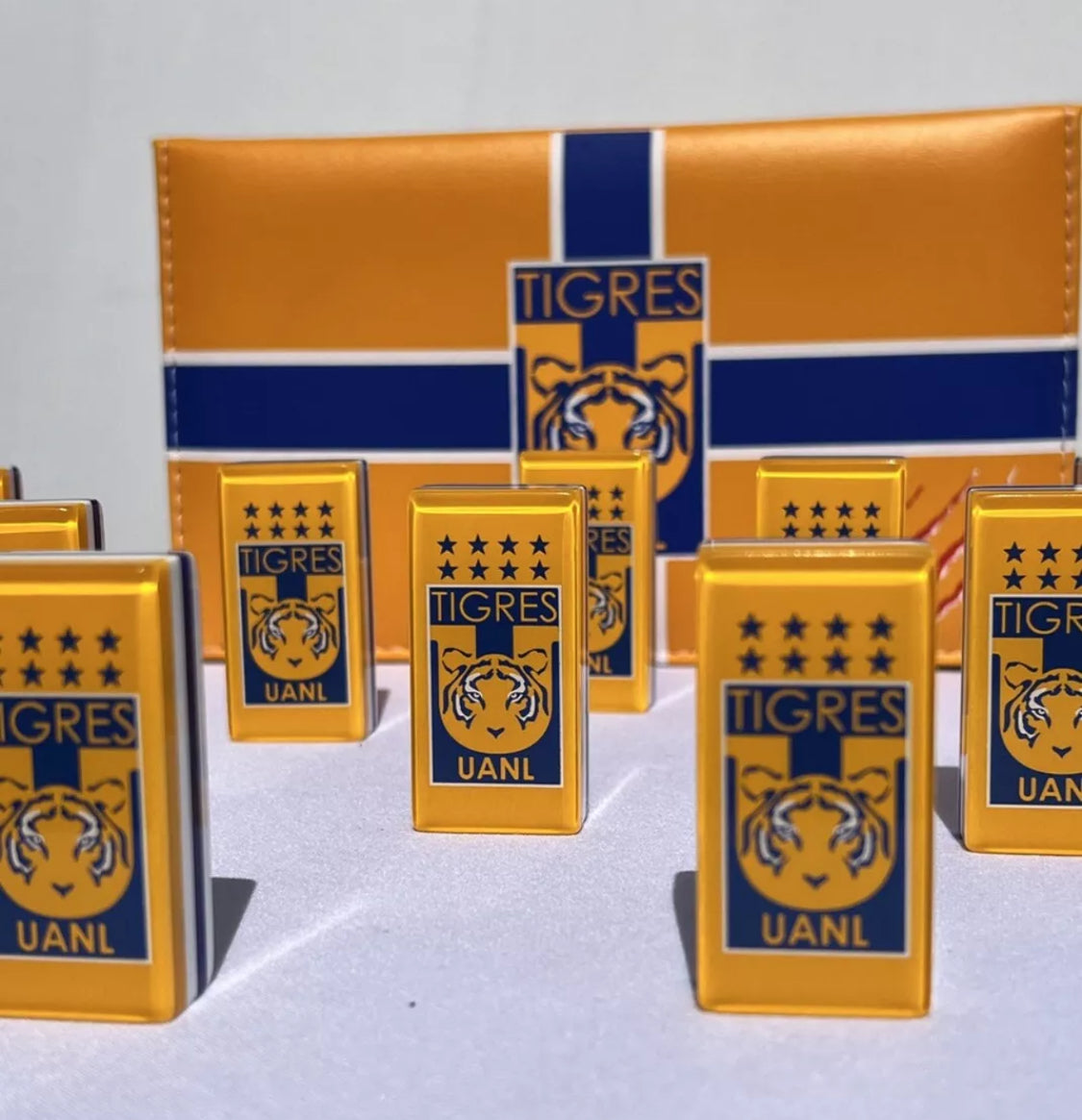 Dominoes Set Club Tigres UANL in Faux Leather Box. Domino
