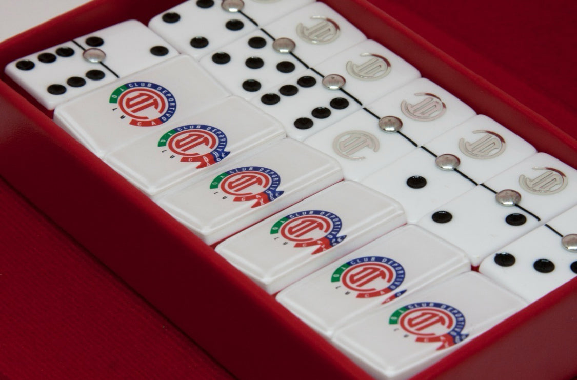 Dominoes Set Diablos Rojos De Toluca in Faux Leather Box Domino
