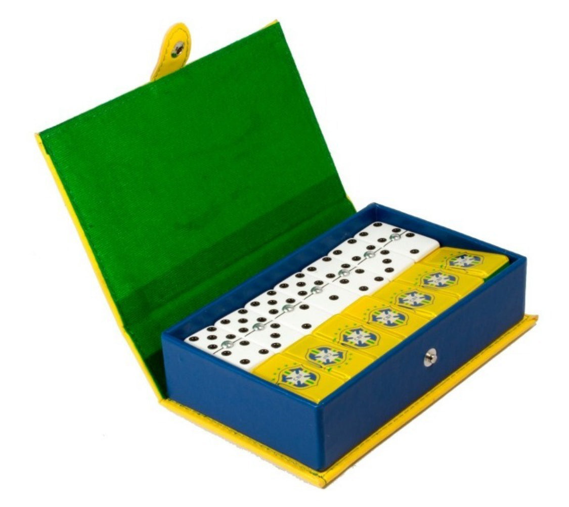Dominoes Set Cubilete Brazilian Football Confederation Faux Leather Case Domino