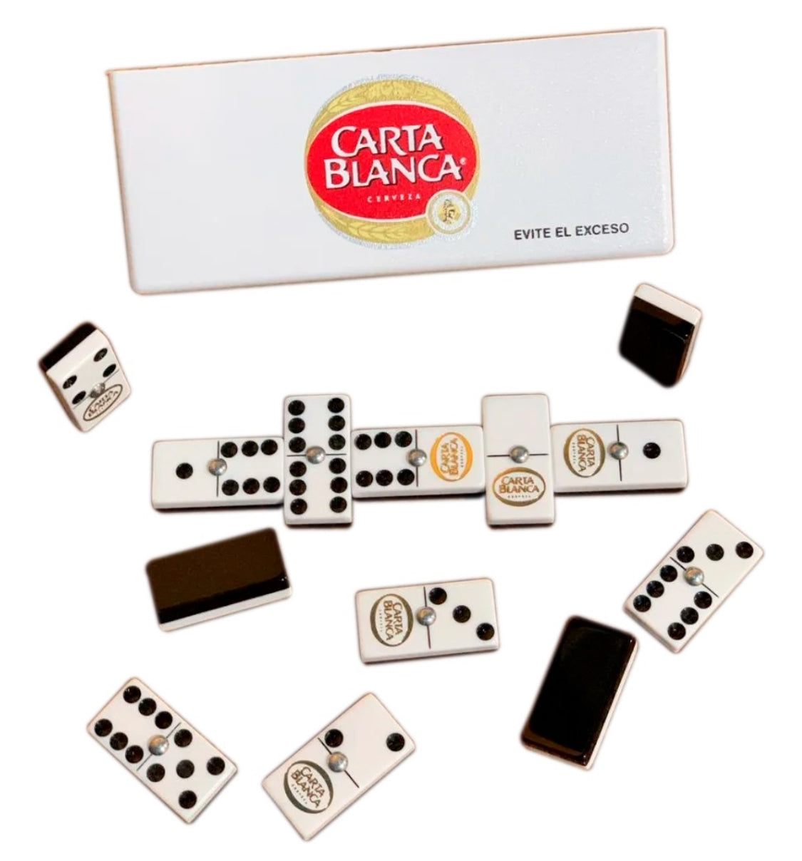 Dominoes Set Cerveza Tecate + Carta Blanca Domino + Cubilete Dice Set