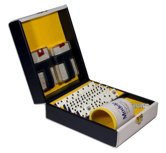 Dominoes Casino Cerveza Modelo Especial Dominoes Set, Cubilete, 2 Barajas/Cards