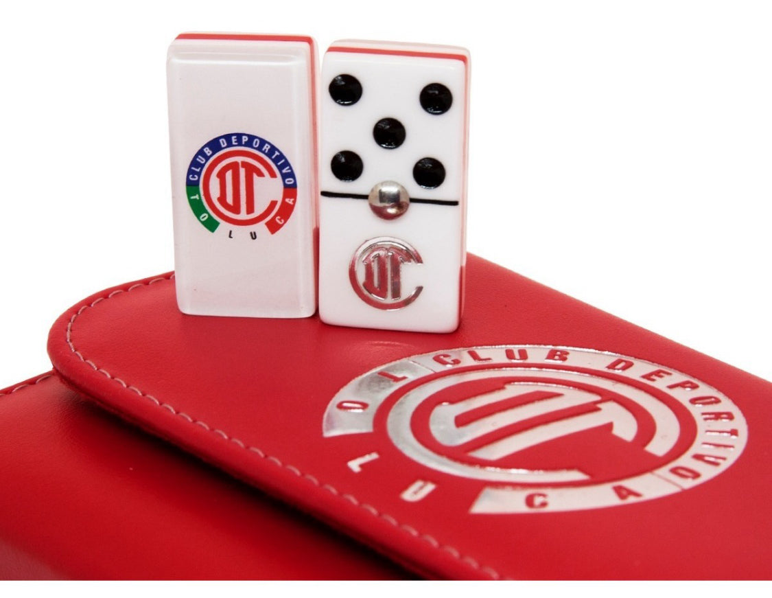 Dominoes Set Diablos Rojos De Toluca in Faux Leather Box Domino