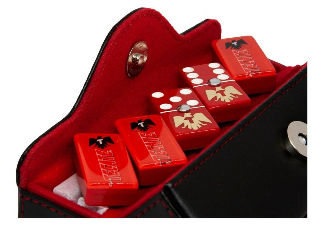 Dominoes Set Cerveza Tecate in Faux Leather Case Domino Black And Red