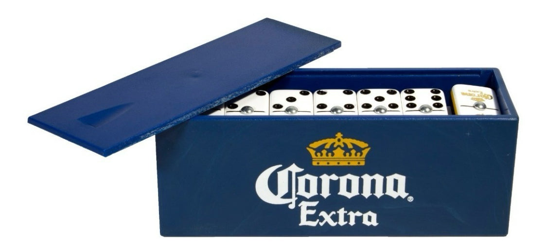 Domino Set "Corona Extra" in Blue Plastic Case