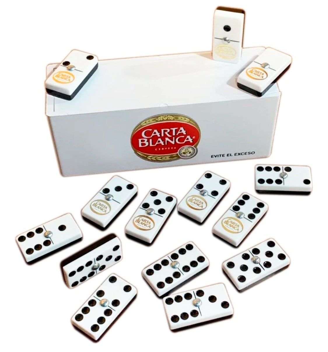Dominoes Set Cerveza Tecate + Carta Blanca Domino + Cubilete Dice Set
