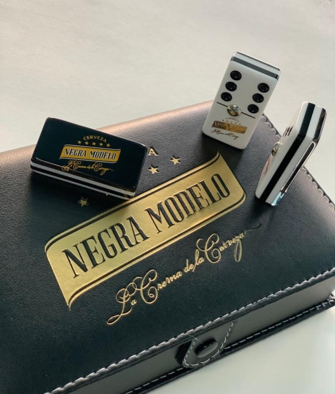 Dominoes Set Cerveza Negra Modelo In Faux Leather Case Domino