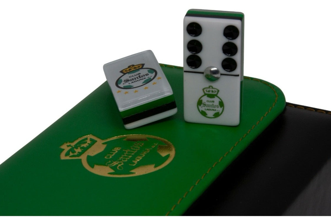 Dominoes Set Santos Laguna México in Faux Leather Case Domino