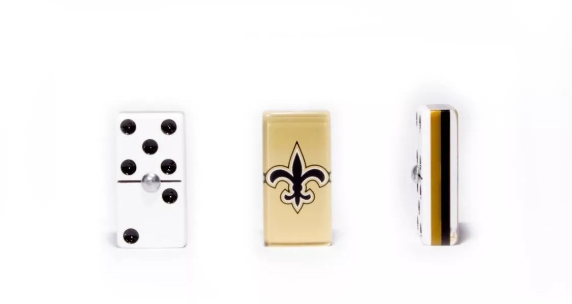 Dominoes Set + Cubilete New Orleans Saints in Faux Leather Box. Dice Set