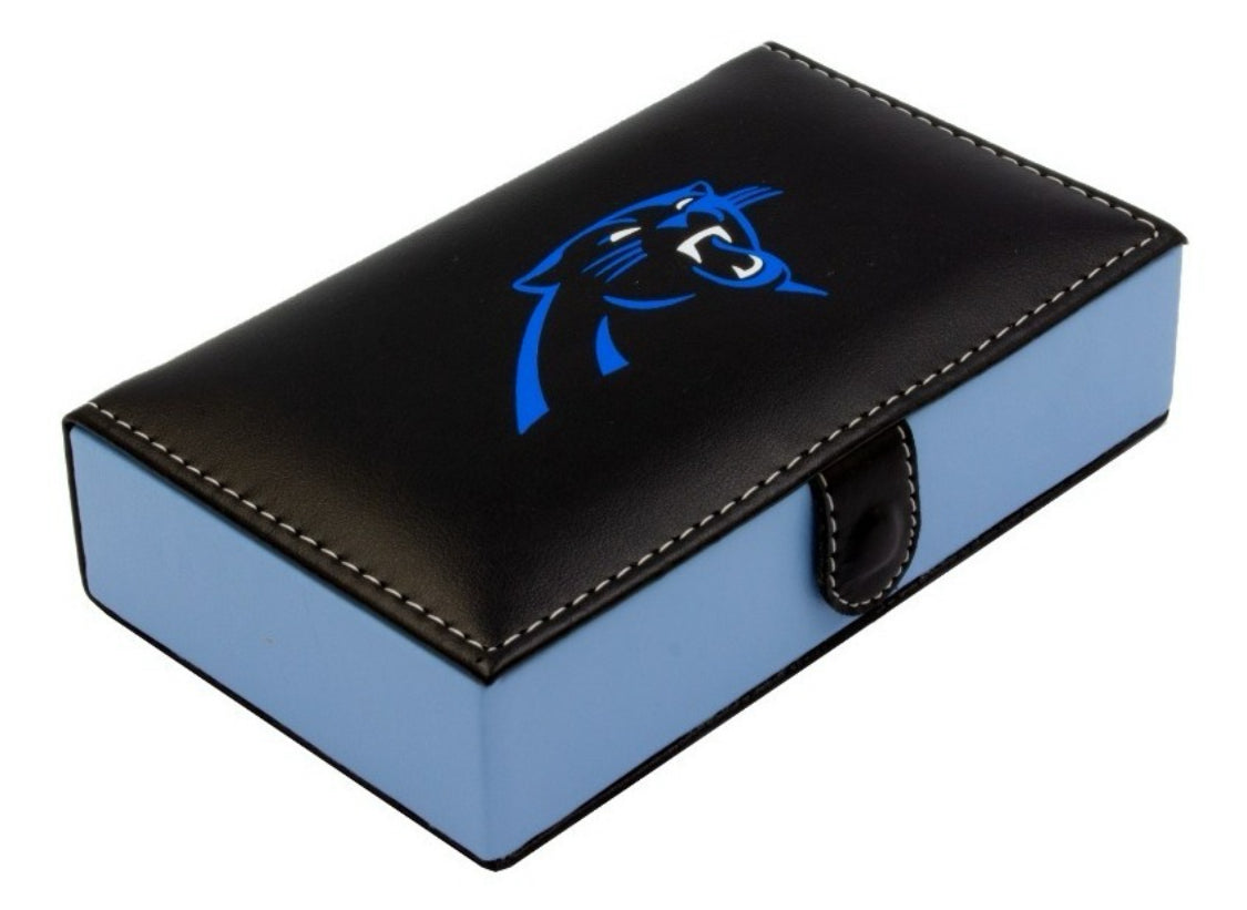 Dominoes Set Carolina Panthers in Black Faux Leather Case.