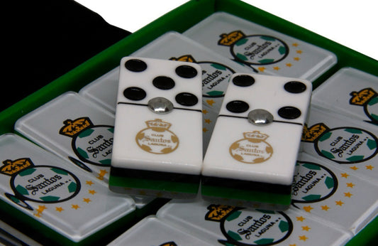 Dominoes Set Santos Laguna México in Faux Leather Case Domino