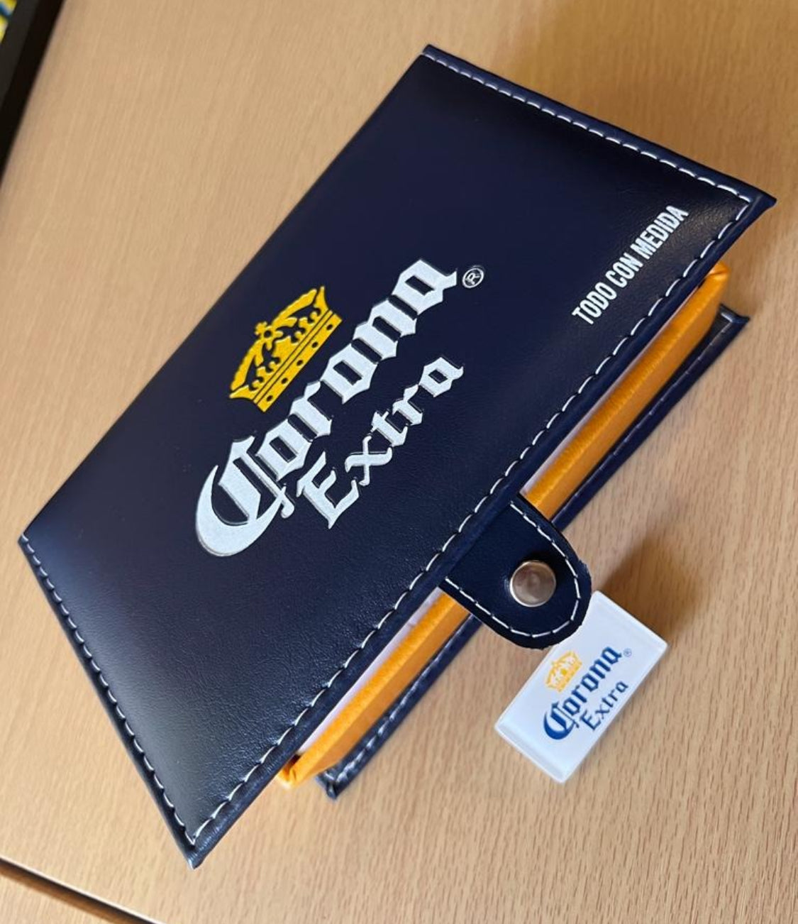 Dominoes Set Cerveza Corona in Blue Faux Leather Box Domino