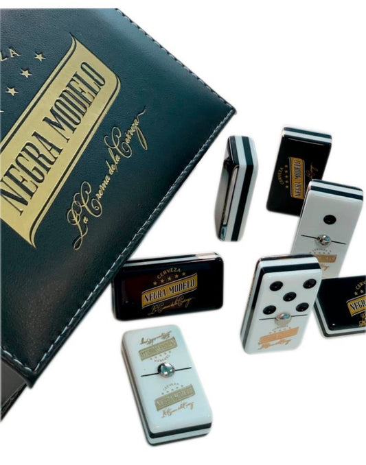 Dominoes Set Cerveza Negra Modelo In Faux Leather Case Domino