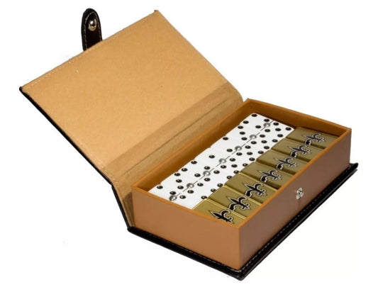 Dominoes Set + Cubilete New Orleans Saints in Faux Leather Box. Dice Set