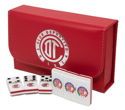 Dominoes Set Diablos Rojos De Toluca in Faux Leather Box Domino