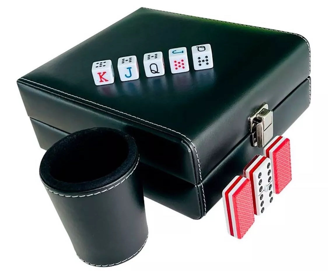 Dominoes Casino Set Dominoes Set + Cubilete, + 2 Barajas/Poker Cards Set