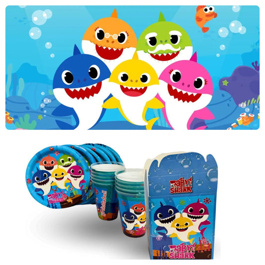 40 Guests Invitados Party Kit. Vasos, Platos y Dulceros. Tiburones