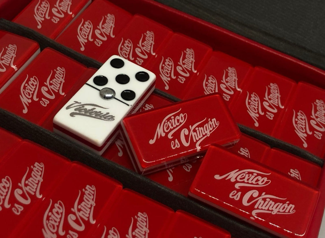 Dominoes Set Mexico Es Chingon in Faux Leather Case Domino Cerveza Victoria