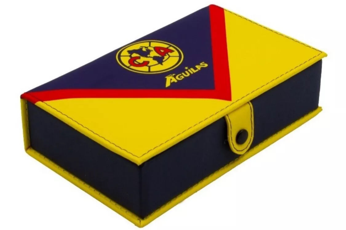 Dominoes Casino Set Aguilas Del America: Domino + Cubilete In Faux Leather Case