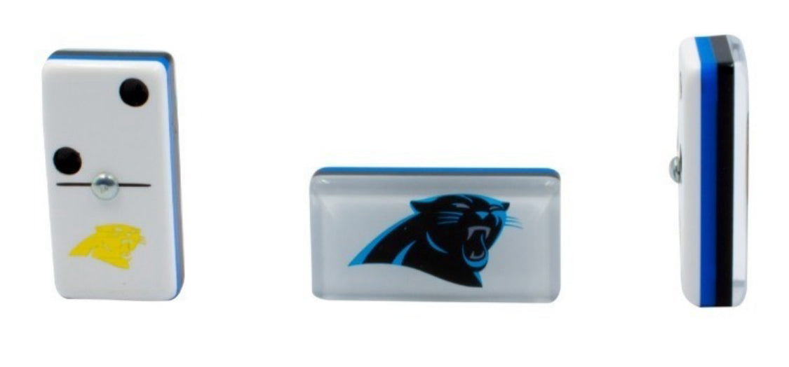 Dominoes Set Carolina Panthers in Black Faux Leather Case.