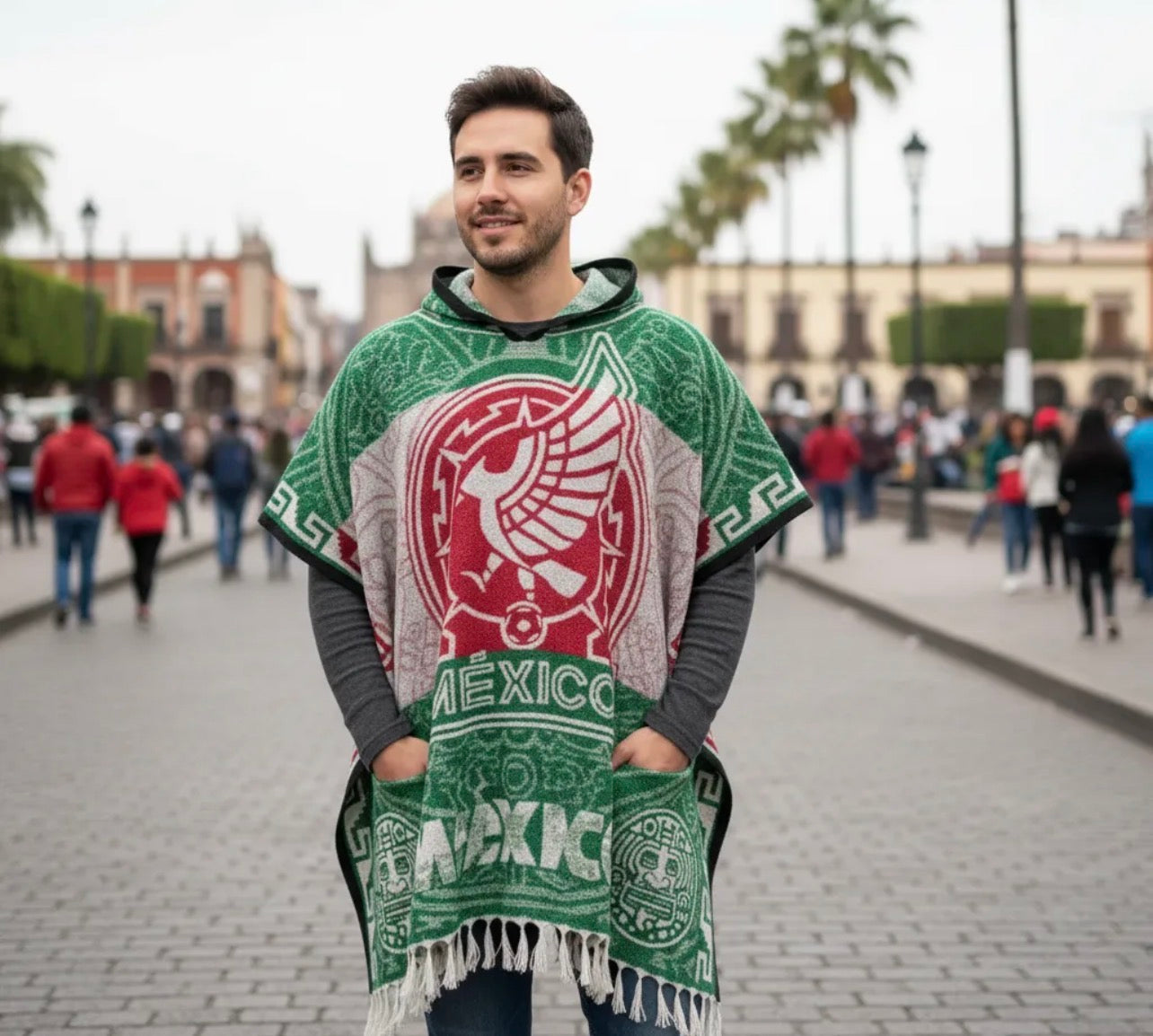 Selección Mexicana World Cup Mexico Jorongo Sarape Mexican Poncho Artesanal Copa del Mundo Hoodie Green