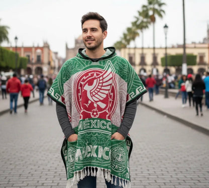 Selección Mexicana World Cup Mexico Jorongo Sarape Mexican Poncho Artesanal Copa del Mundo Hoodie Green