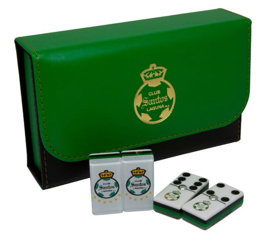 Dominoes Set Santos Laguna México in Faux Leather Case Domino