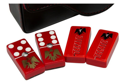 Dominoes Set Cerveza Tecate in Faux Leather Case Domino Black And Red