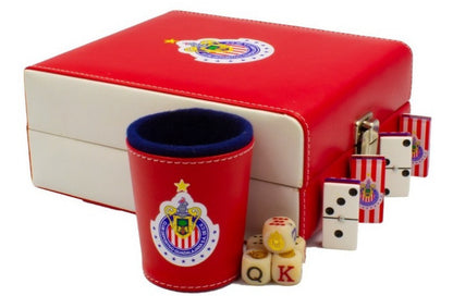 Dominoes Casino Set Chivas Guadalajara  Faux Leather Case Cubilete Poker Domino