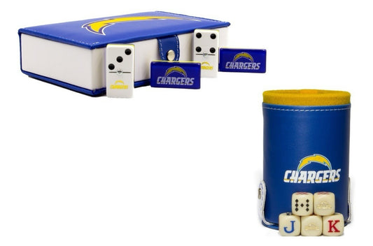 Professional Dominoes Set + Cubilete Los Angeles Chargers in Faux Leather Box