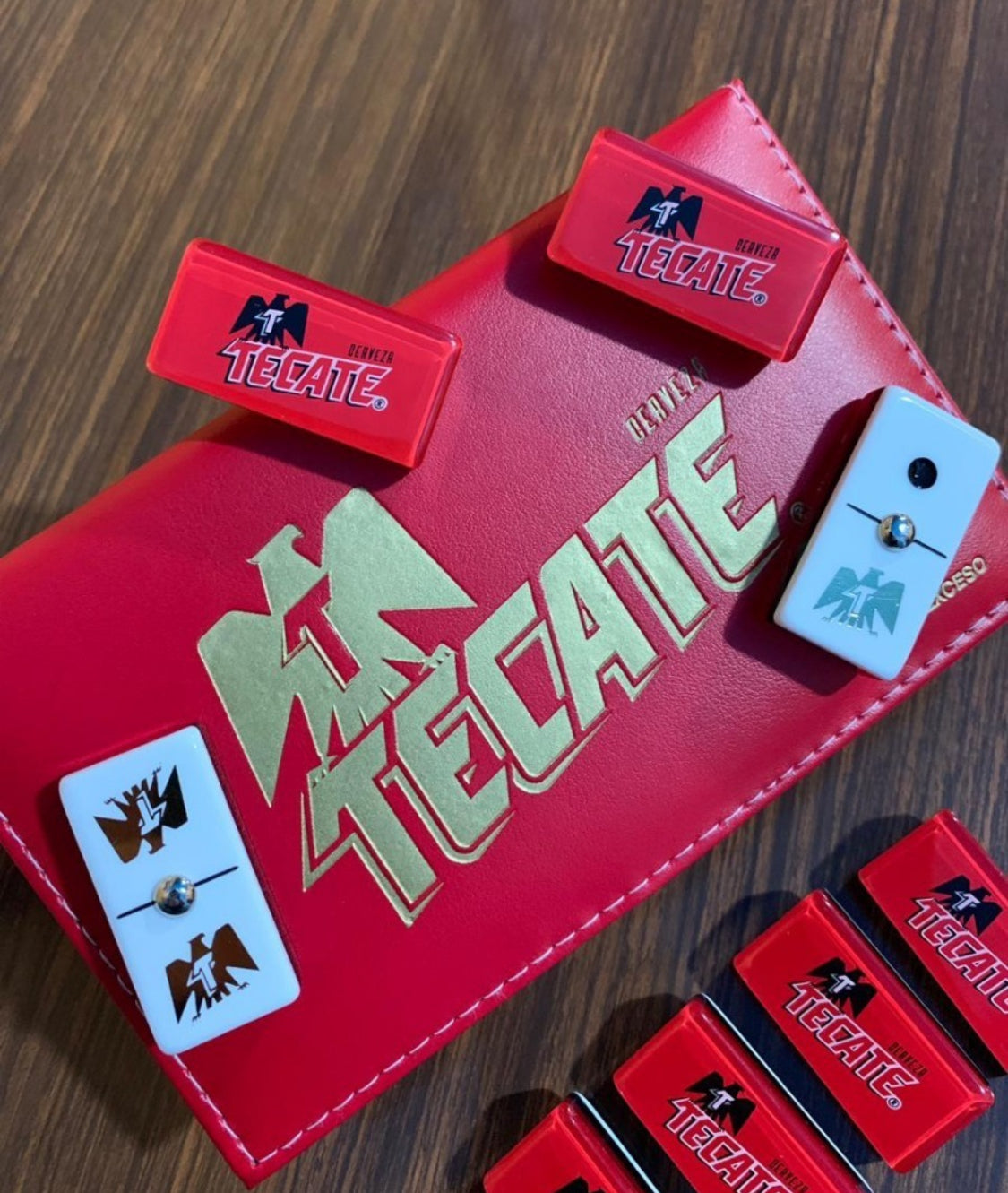 Dominoes Set Cerveza Tecate in Faux Leather Case Domino
