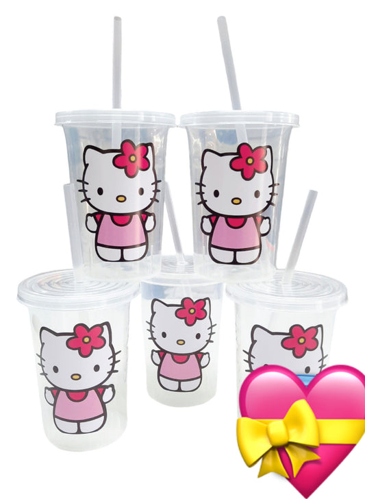 Girls Birthday Party Reusable Cups 470ml. Lid and Straw (20 Cups)