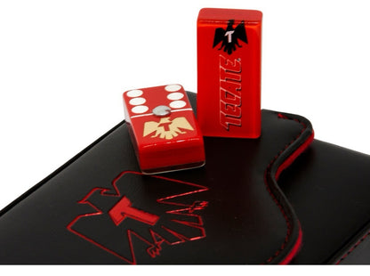Dominoes Set Cerveza Tecate in Faux Leather Case Domino Black And Red