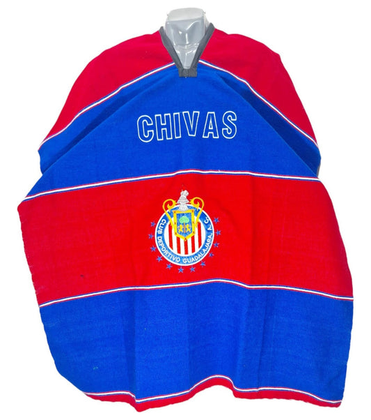 Chivas Guadalajara Jorongo Sarape Mexican Poncho Artesanal Blue/Red Winter